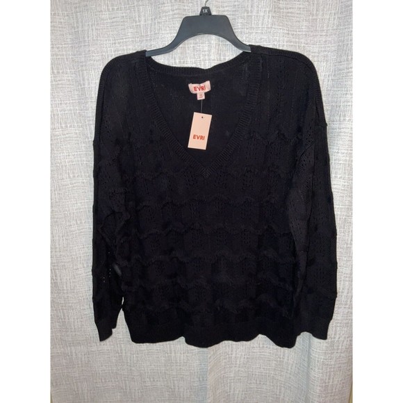 EVRI Plus 1X Mineral Black Knit PullOver‎ Sweater NWT - Picture 1 of 7